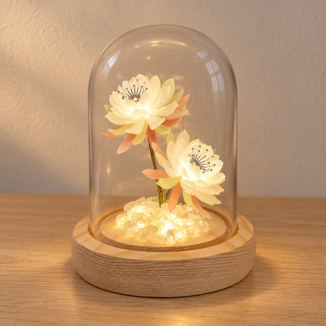 月下美人の灯り｜樹脂の花と手仕上げの木製台座・充電式 | iichi 日々