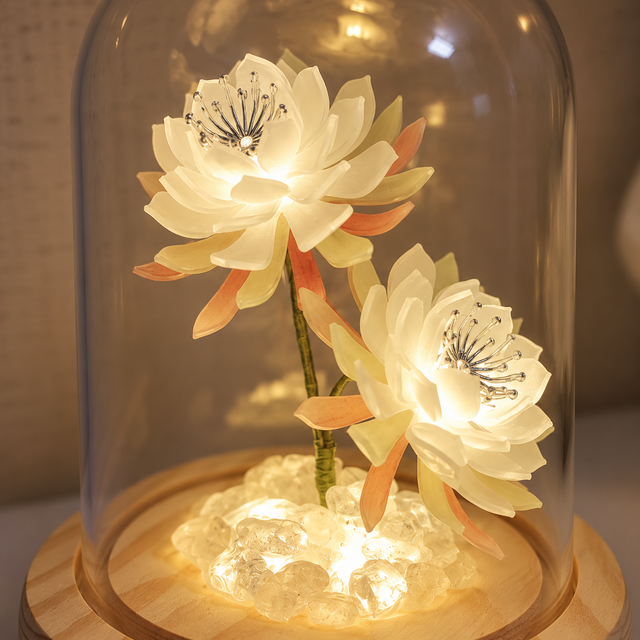 月下美人の灯り｜樹脂の花と手仕上げの木製台座・充電式 | iichi 日々