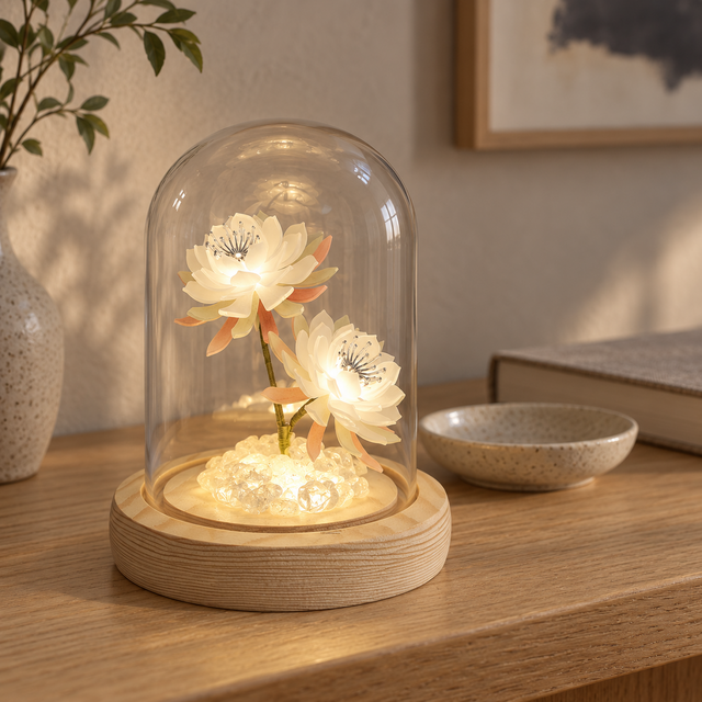 月下美人の灯り｜樹脂の花と手仕上げの木製台座・充電式 | iichi 日々