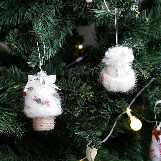 Christmas 】クリスマスオーナメント｜毛糸の小物6点｜ドライフラワー