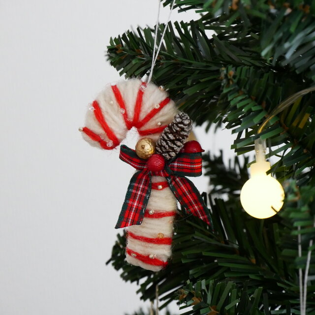 Christmas 】クリスマスオーナメント｜毛糸の小物6点｜ドライフラワー