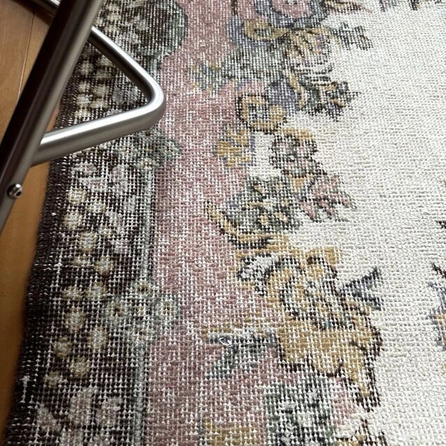 上品✳︎55×99✳︎くすみピンク　穏やかグレー　メダリオン　トルコヴィンテージラグ 美品118×212 淡いピンク×ブラウン メダリオン トルコヴィンテージラグ