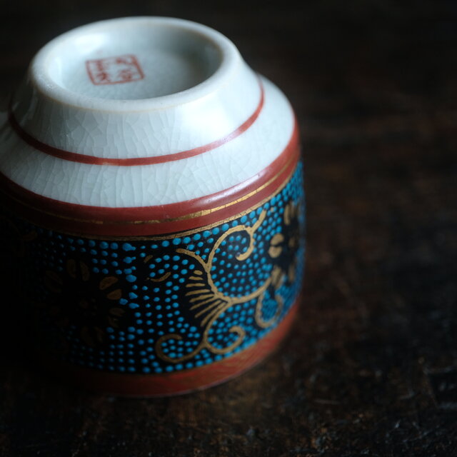 九谷焼◇青粒金彩湯呑み 茶器 古民家 工芸品 骨董 古美術 レトロ 昭和