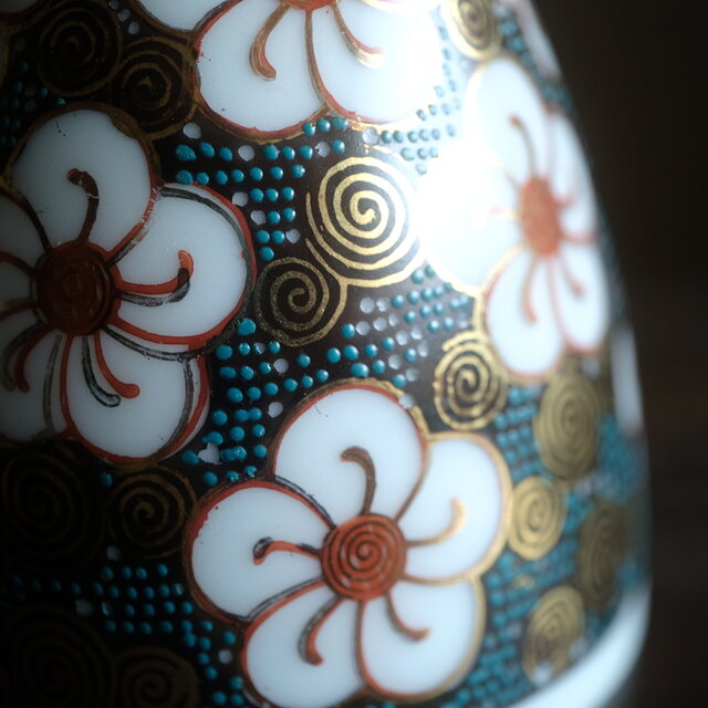 花と渦◇九谷焼 花文青粒金彩徳利 酒器 工芸品 骨董 古美術 インテリア