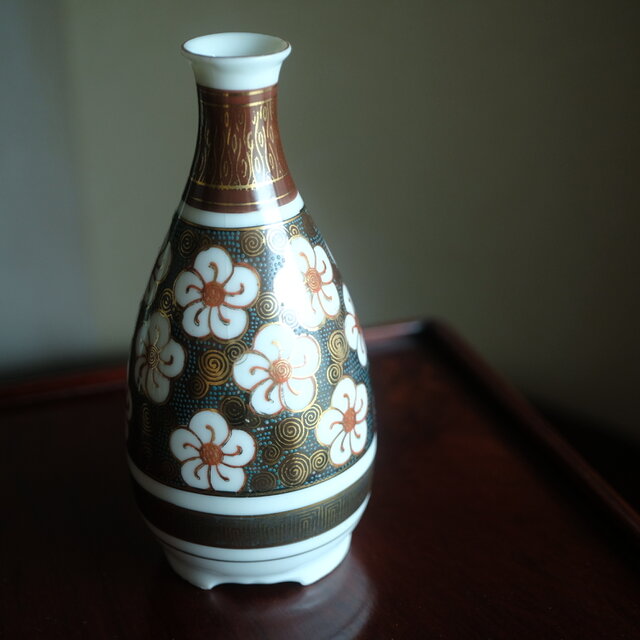 花と渦◇九谷焼 花文青粒金彩徳利 酒器 工芸品 骨董 古美術 インテリア