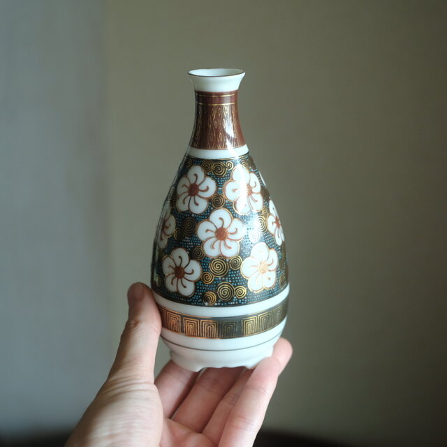 花と渦◇九谷焼 花文青粒金彩徳利 酒器 工芸品 骨董 古美術 インテリア