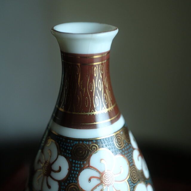 花と渦◇九谷焼 花文青粒金彩徳利 酒器 工芸品 骨董 古美術 インテリア