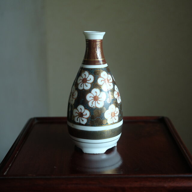 花と渦◇九谷焼 花文青粒金彩徳利 酒器 工芸品 骨董 古美術 インテリア