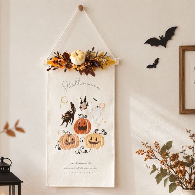 ハロウィン夜会タペストリー✦WパンプキンNo.310/ハロウィン 刺繍