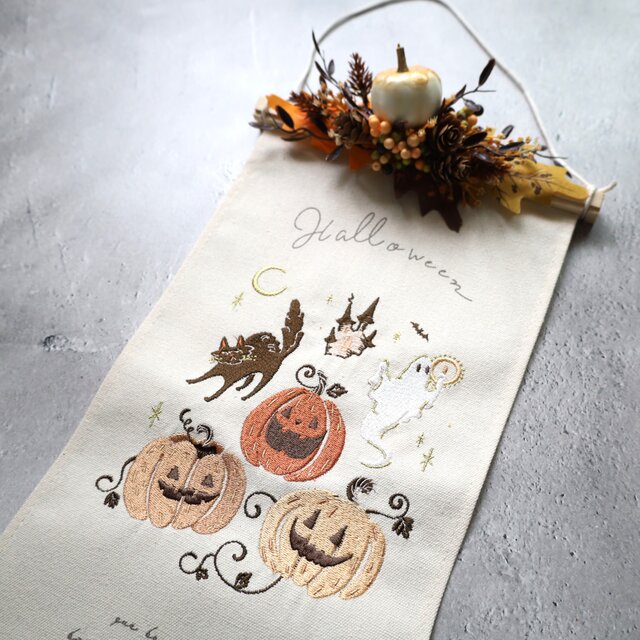 ハロウィン夜会タペストリー✦WパンプキンNo.310/ハロウィン 刺繍