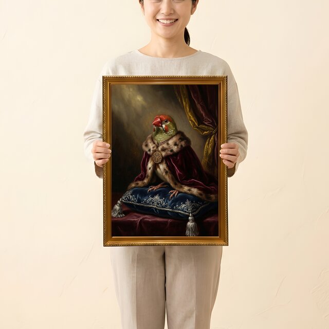 【クラシカル】肖像画 アートパネル ヴィンテージ風 額装 インテリア 西洋美術 アサヒスズメのルネサンス風肖像画 油絵風アートA3額装インテリア