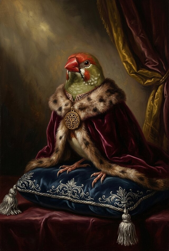 アサヒスズメのルネサンス風肖像画 油絵風アートA3額装インテリア