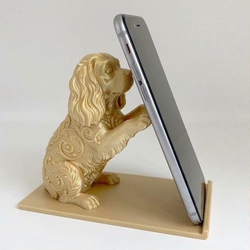 犬（キャバリア）のスマホスタンド 卓上 シルクゴールド | iichi 日々