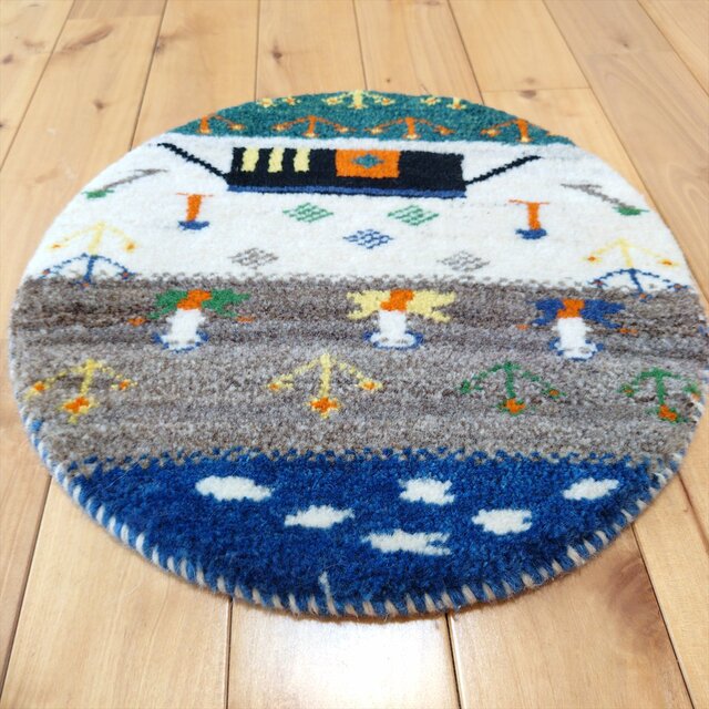 ハンドメイド ペルシャ ギャッベ アマレバフト 横39Φ39㎝ 風景 テント