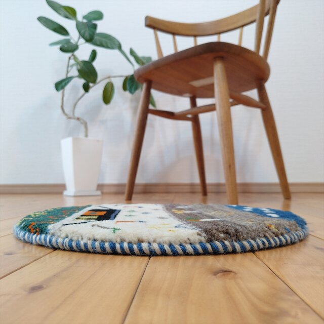 ハンドメイド ペルシャ ギャッベ アマレバフト 横39Φ39㎝ 風景 テント
