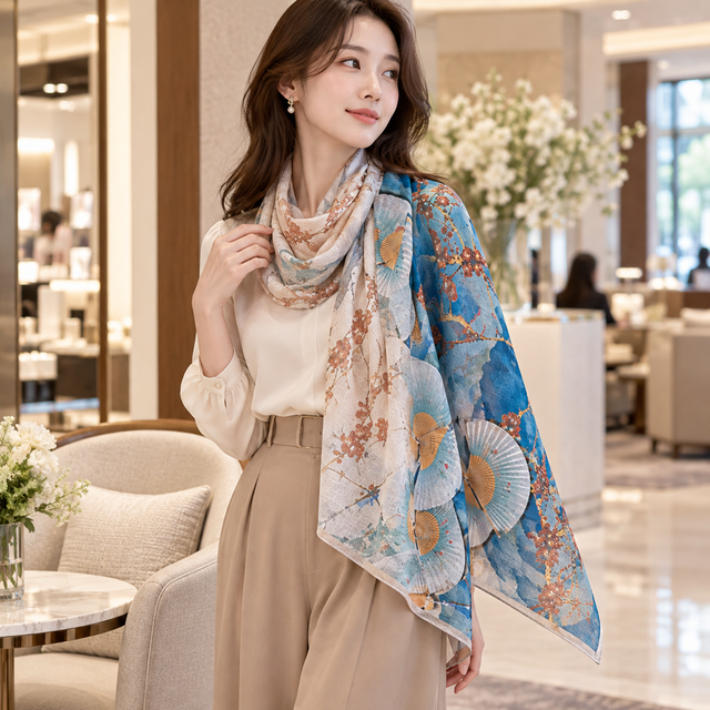 シルクスカーフ 96%以上|花柄ロング 55×170cm・和モダン・春夏秋 シルクスカーフ 96%以上|花柄ロング 55×170cm・和モダン・春夏秋
