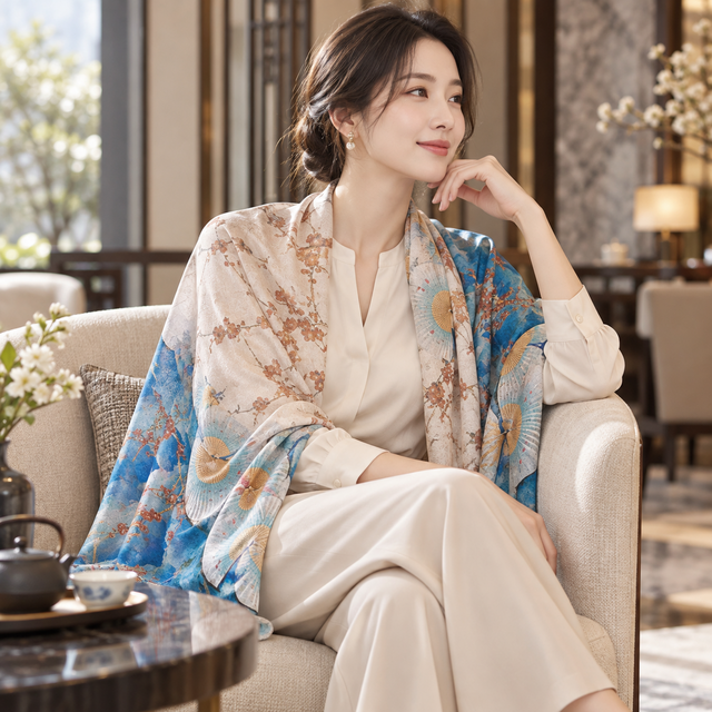 シルクスカーフ 96％以上｜花柄ロング 55×170cm・和モダン・春夏秋