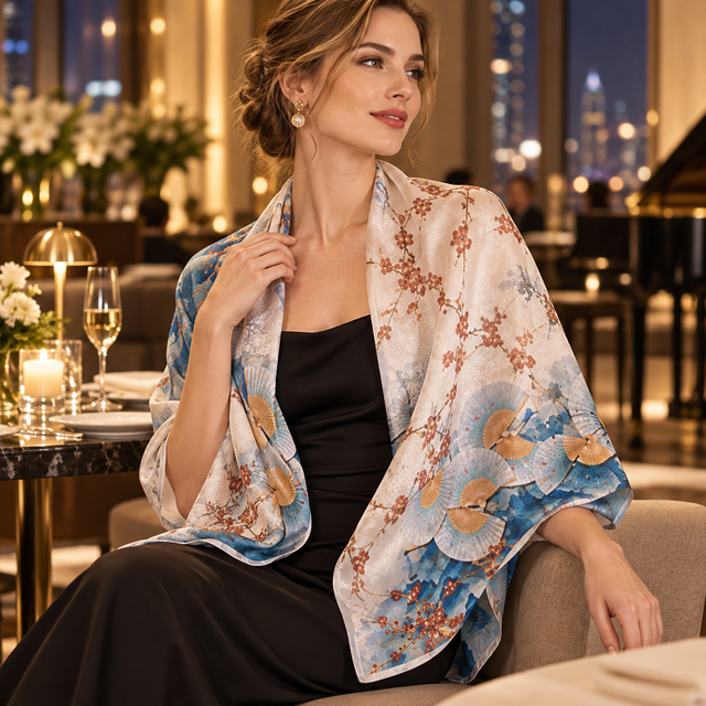シルクスカーフ 96％以上｜花柄ロング 55×170cm・和モダン・春夏秋