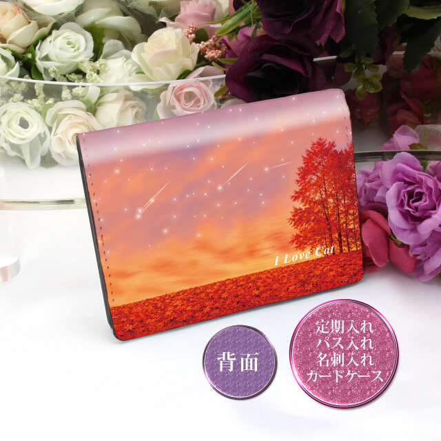定期入れ/パス入れ/名刺入れ カードケース 【Evening Moon Cat（autumn