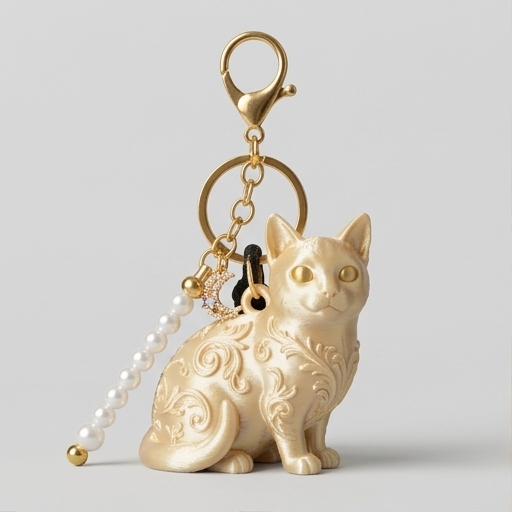 猫（マンチカン）のキーホルダー ミニチュア シルクゴールド | iichi