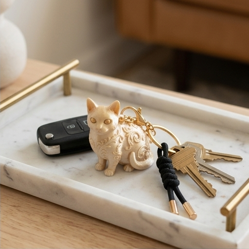 猫（マンチカン）のキーホルダー ミニチュア シルクゴールド | iichi