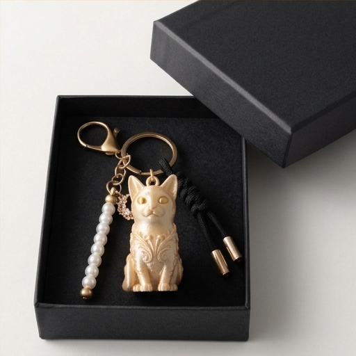 猫（マンチカン）のキーホルダー ミニチュア シルクゴールド | iichi