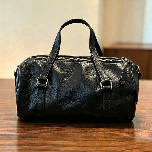 極美品✨Theory 2way 本革　レザー　ミニボストン　ハンドバッグ　黒 本革 2way 筒型ミニボストン｜斜め掛けショルダーバッグ 牛革