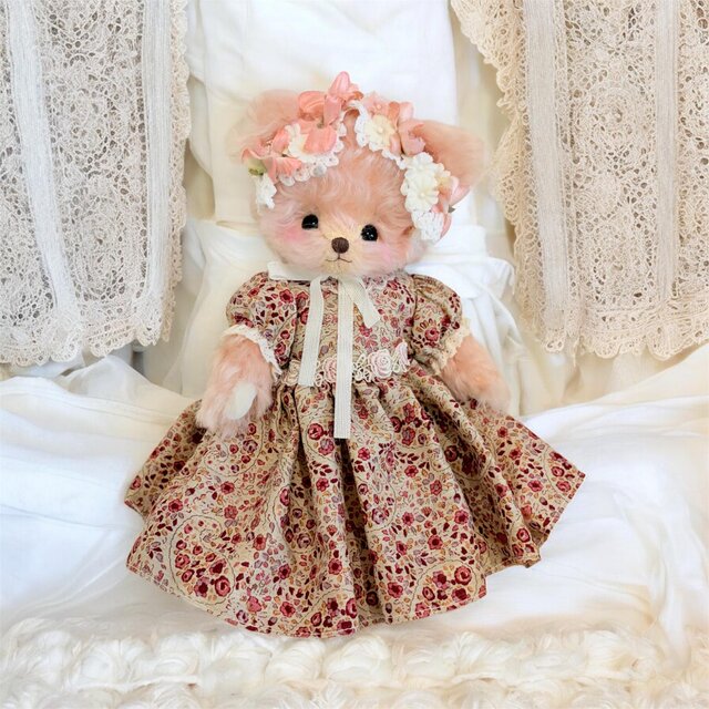 テディベア 国内作家様 ボンネットの女の子 お花のボンネット・ロザリー【ピンク】 | iichi 日々の暮らしを