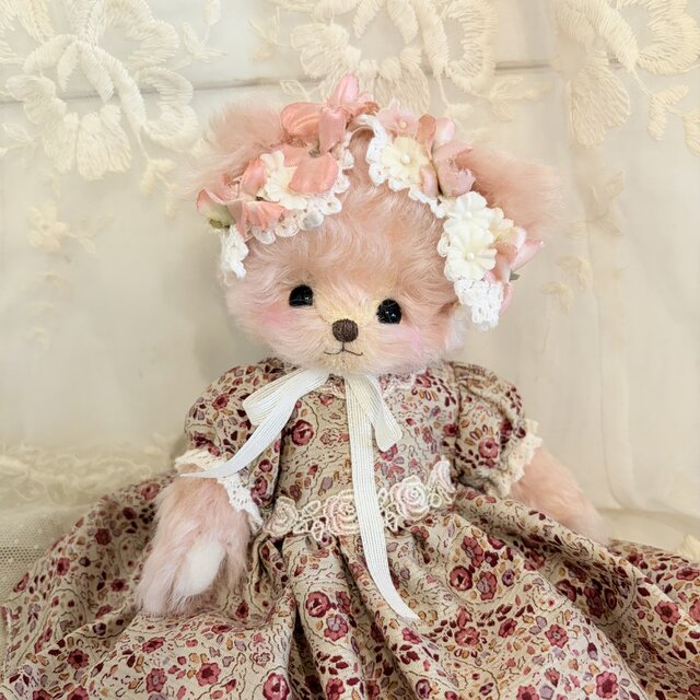 ベビーボンネット　ピンク　レース　猫　アンティークドール お花のボンネット・ロザリー【ピンク】 | iichi 日々の暮らしを
