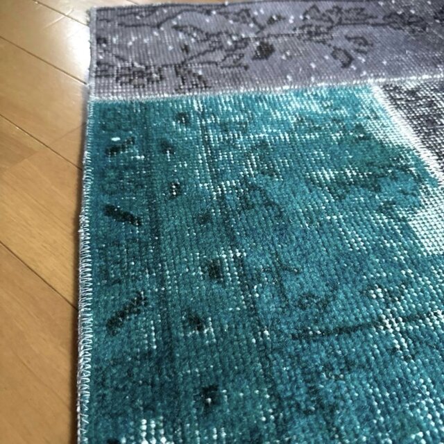 54×87深みあるグリーン×チャコールグレイ トルコヴィンテージラグ