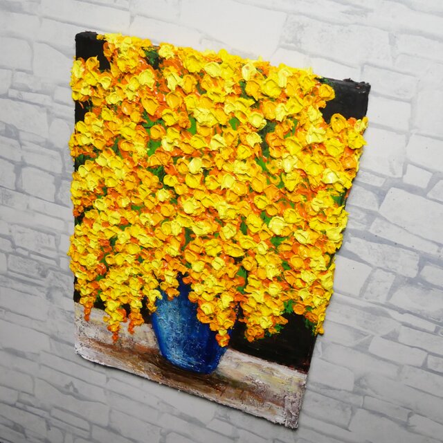 油絵 F4号 原画『太陽の雫と青い奇跡』厚塗り技法で描く光の花と青い