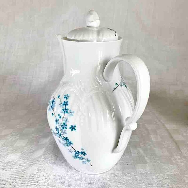 コーヒーポット リモージュ くすみブルーの小花 枝物 ポット Limoges