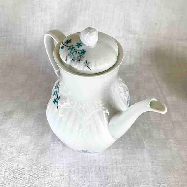 コーヒーポット リモージュ くすみブルーの小花 枝物 ポット Limoges