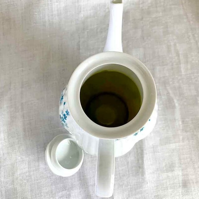 コーヒーポット リモージュ くすみブルーの小花 枝物 ポット Limoges