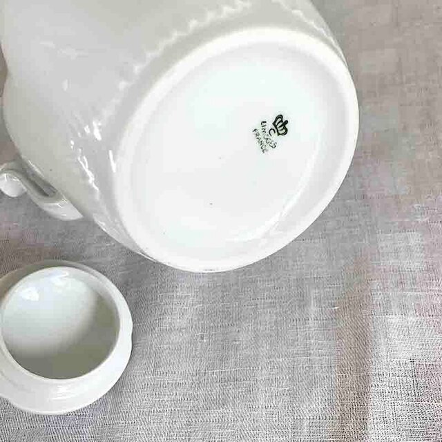 コーヒーポット リモージュ くすみブルーの小花 枝物 ポット Limoges