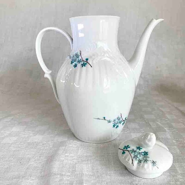 コーヒーポット リモージュ くすみブルーの小花 枝物 ポット Limoges