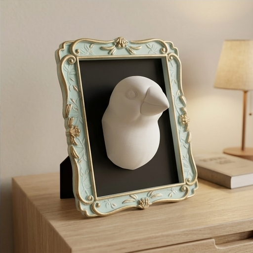 文鳥・ブンチョウの壁掛けレリーフ 3Dプリント 白PLA インテリア