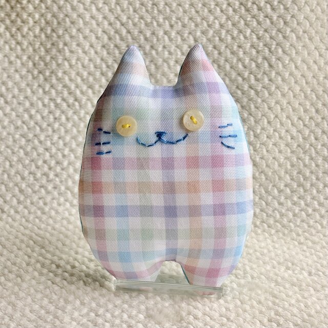 ハンドメイド ちびふにゃ〜た ねこのぬいぐるみ パステルチェック ハンドメイド ちびふにゃ〜た ねこのぬいぐるみ パステルチェック