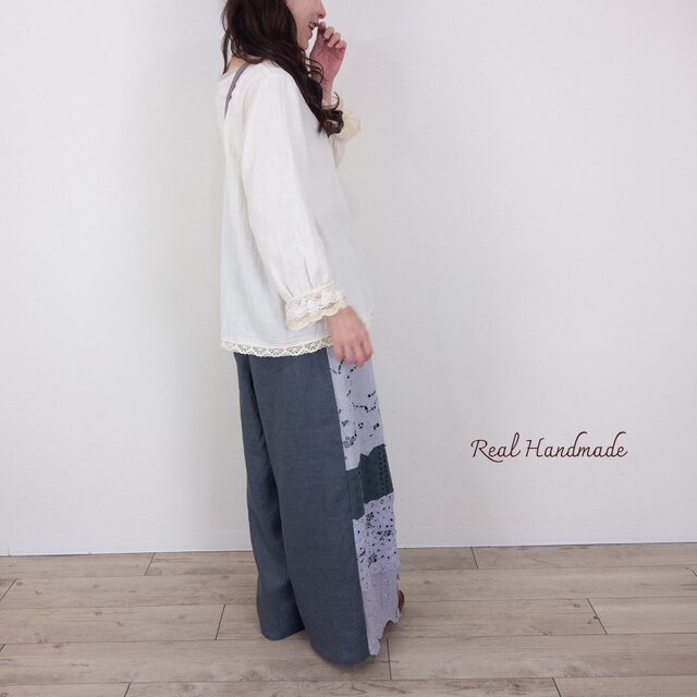 Gris Antique チャコールリネン・ヴィンテージレース パッチワーク