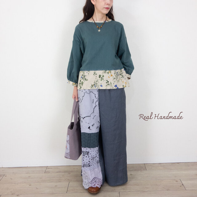 Gris Antique チャコールリネン・ヴィンテージレース パッチワーク