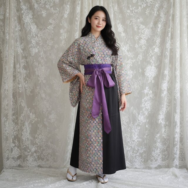 盛夏用 紗 着物 薄手 リメイク セットアップ 簡単和洋折衷コーデ M〜Ｌサイズ d119 着物リメイク セットアップ 和洋折衷コーデ 巻きスカート