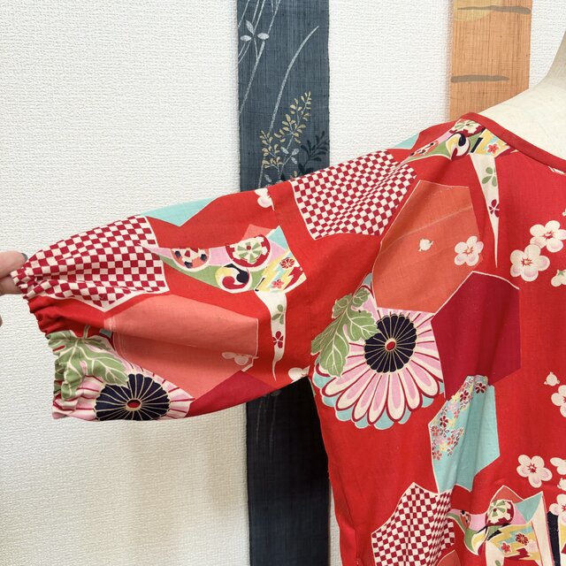 アンティーク長襦袢リメイクワンピース 絞り×折り鶴 JAPAN 華やか和