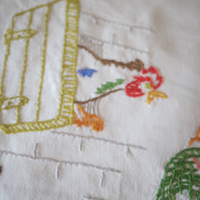 ノスタルジック刺繍 ピローケース ファームの二人 ドイツヴィンテージ