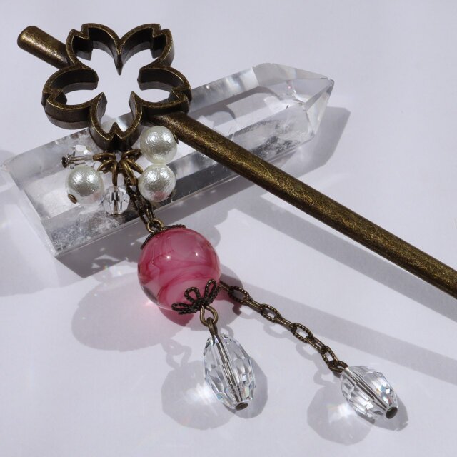 桜 かんざし 一本簪 とんぼ玉 日本製 髪飾り 大阪 ガラス 工芸品