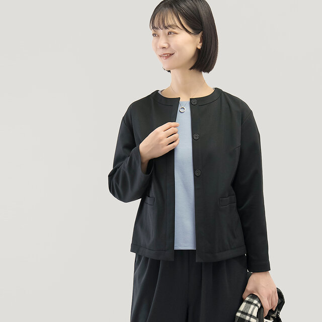 これだけで整う｜洗えるノーカラージャケット 黒｜通勤・卒業式