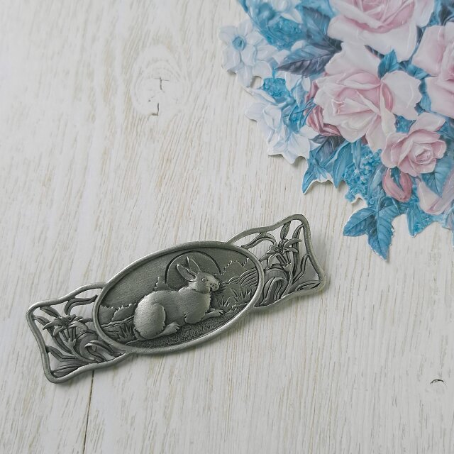 J.J.》 silver tone pewter rabbit lily ジェイジェイ ヴィンテージ