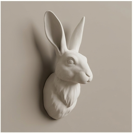 うさぎ（ベルジアンヘア）の壁掛けレリーフ 3Dプリント 白PLA