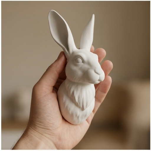 うさぎ（ベルジアンヘア）の壁掛けレリーフ 3Dプリント 白PLA