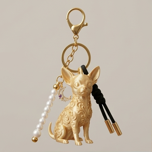 犬（チワワ）のキーホルダー ミニチュア シルクゴールド | iichi 日々