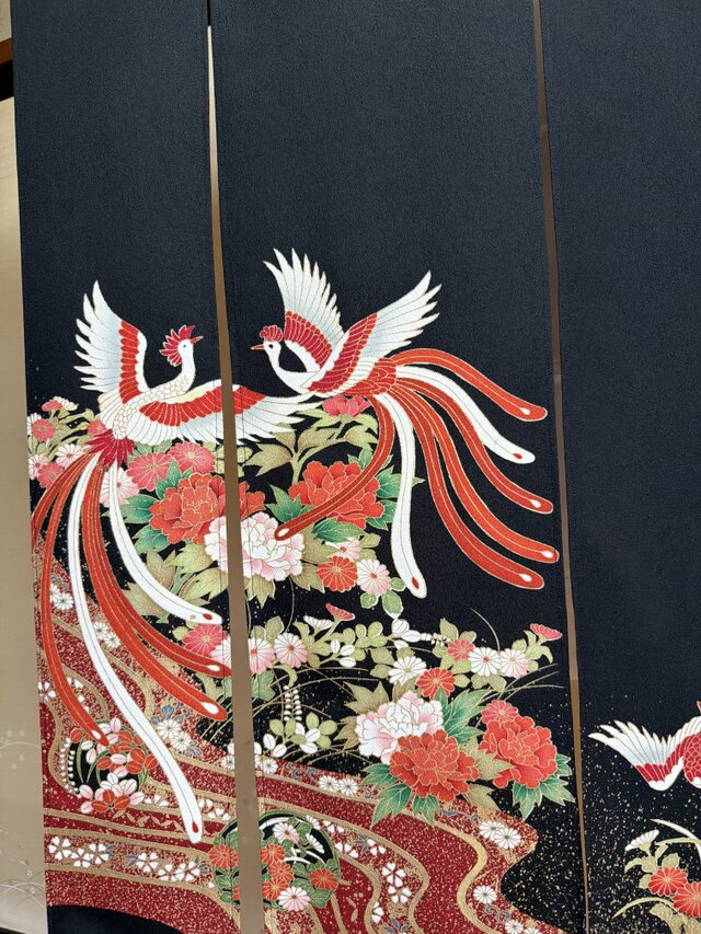 留袖着物リメイク暖簾ゴージャス鳳凰お部屋の演出縁起物横幅〜120-丈